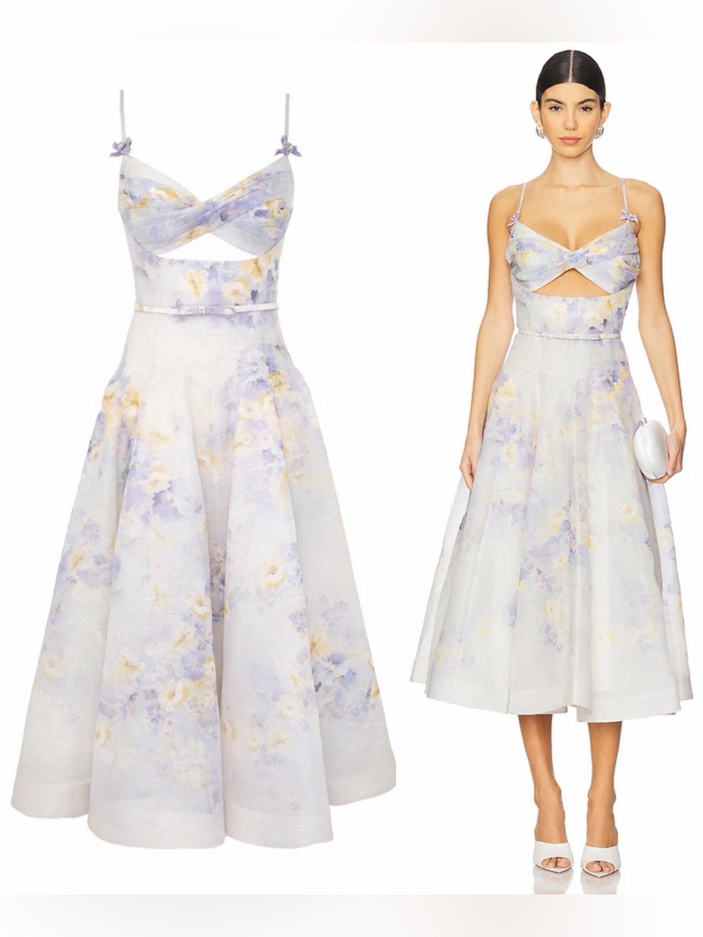 ZIMMERMANN Twist Crush Belted Embellished Midi Dress LILAC FLORAL Sz 0 NWT $1850